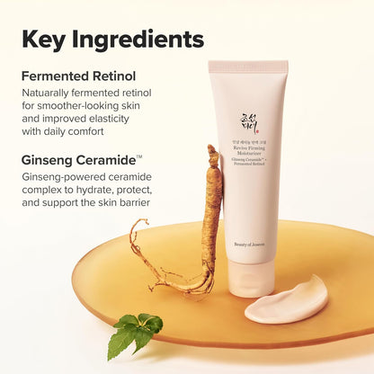 Revive Firming Moisturizer Ginseng Ceramide + Fermented Retinol for Dry, Sensitive Skin Korean Skincare for Women and Men, 60Ml