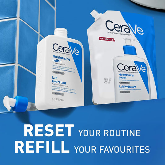 Cerave Moisturising Lotion Refill for Dry to Very Dry Skin, 473Ml | Lighweight Daily Hydrating Face & Body Moisturiser with Hyaluronic Acid, Ceramides, MVE Technology. Fragrance-Free.
