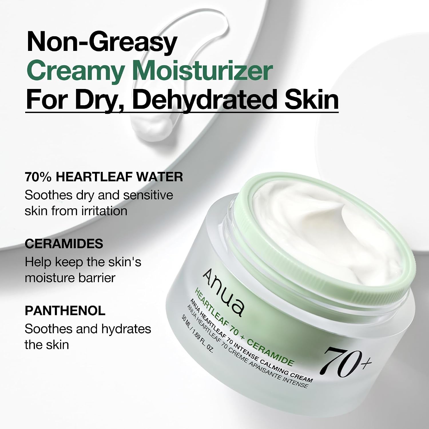Heartleaf 70 Intense Calming Cream with Ceramide & Panthenol, Face Moisturizer for Dry & Dehydrated Skin, Barrier Repair, Glass Skin Hydration, Fragrance-Free, Korean Skin Care, 50Ml