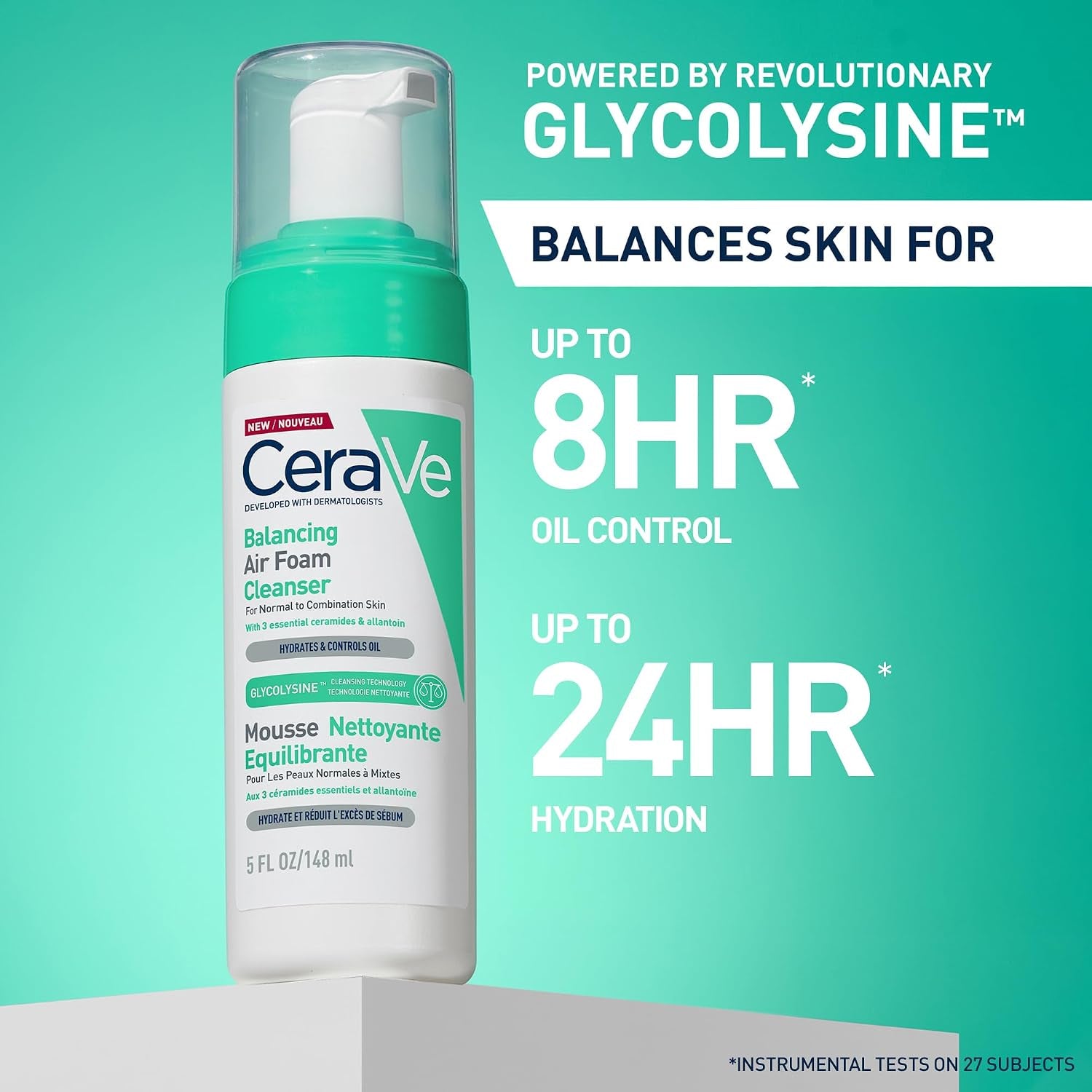 Cerave Balancing Air Foam Cleanser, 3 Ceramides for Combination Skin, 148Ml | Glycolysine Cleansing Technology with Allantoin, Gentle Cleansing for Oil Control & Hydration, Fragrance-Free Formula