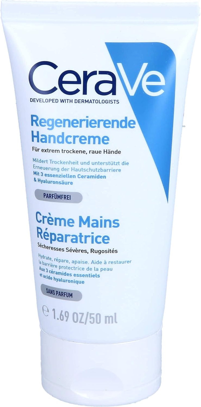 Cerave Reparative Hand Cream with 3 Essential Ceramides and Hyaluronic Acid, Intense Hydration for Extremely Dry Rough Hands, Non-Greasy Formula, Dermatologist Developed, 50Ml