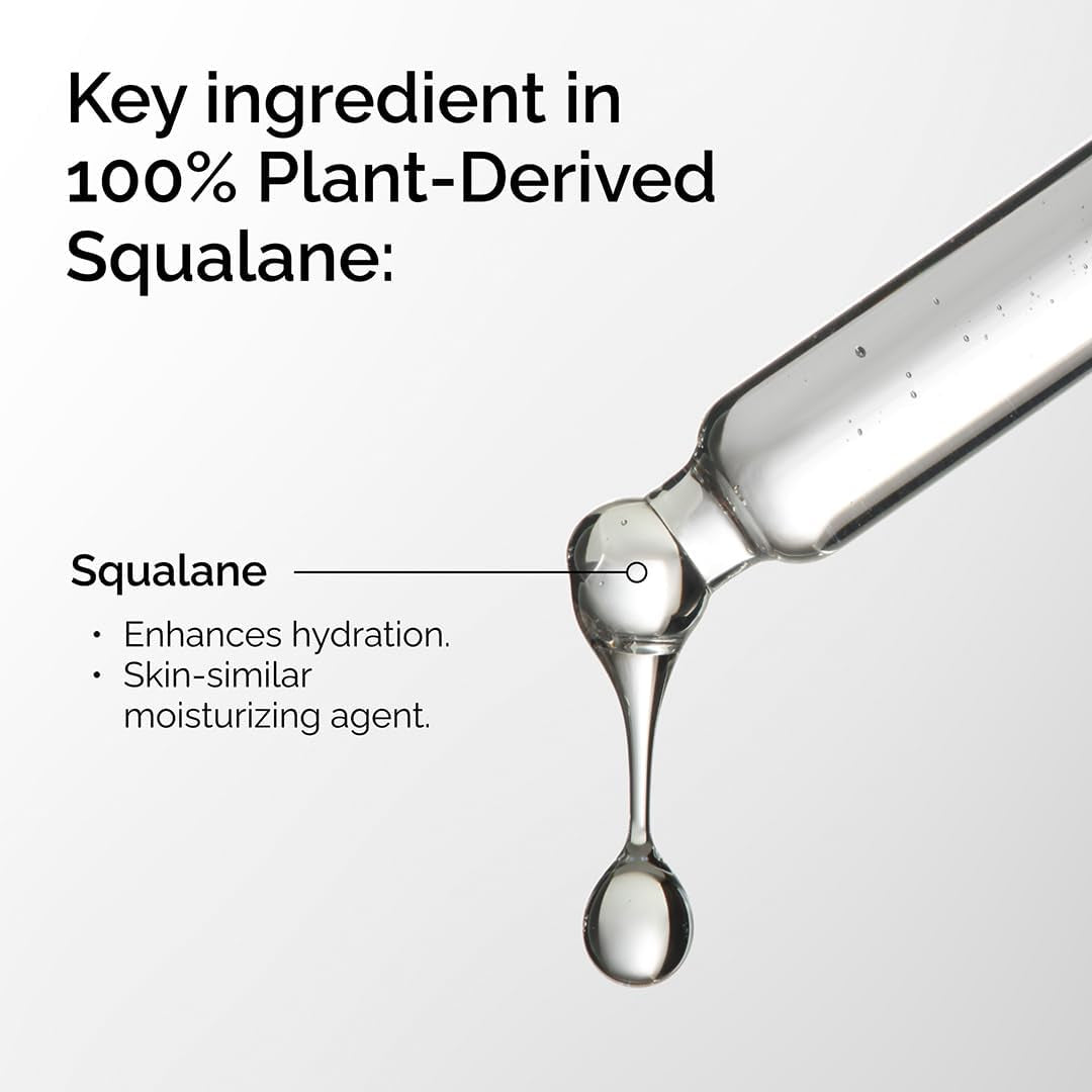 100% Plant-Derived Squalane, for Skin and Hair, Lightweight Hydration, and Moisture Barrier Support, 30Ml