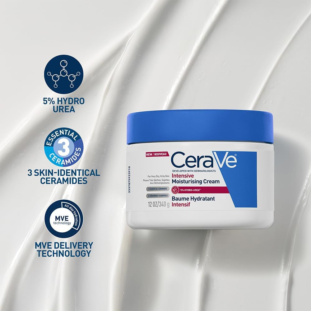 Cerave Intensive Moisturising Cream, Body Moisturiser with Hyaluronic Acid, 3 Essential Ceramides, Dry Skin Moisturiser Skin Care, Itch-Relief Cream, 340G