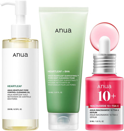 3-Step Glass Skin Beginner Set, Oil Cleanser and Face Wash with Facial Serum, Double Cleansing Daily Routine with Niacinamide, Korean Skin Care Set
