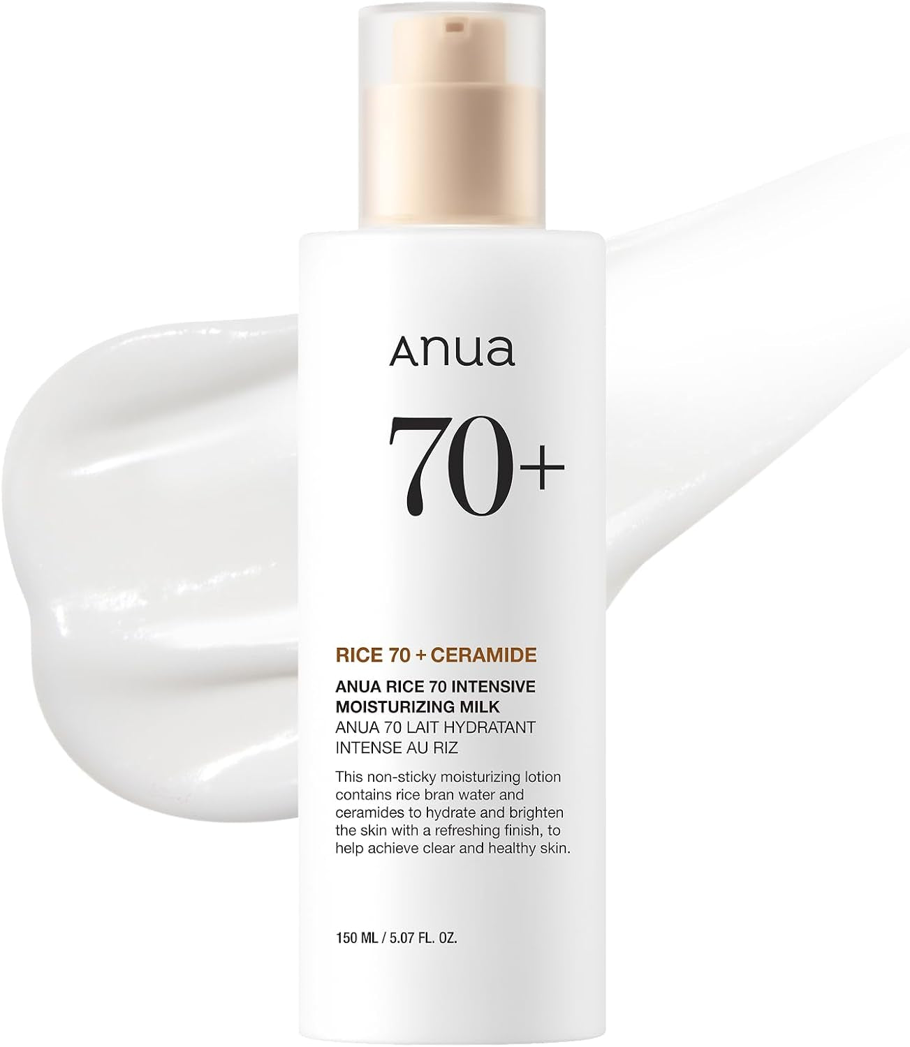 Rice 70 Intensive Moisturizing Milk, Hydrating Face Lotion, Niacinamide, Ceramides, All Skin Types, Sensitive, Skin Moisture Barrier, Lightweight Nourishing, Korean Skincare, 5.07 Fl.Oz