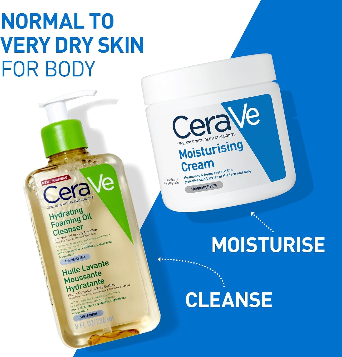 Cerave Hydrating Foaming Oil Cleanser with 3 Essential Ceramides, Triglyceride, & Squalane, Oil-To-Foam Formula for Normal to Very Dry Skin, Face & Body Cleanser, Dermatologist Developed