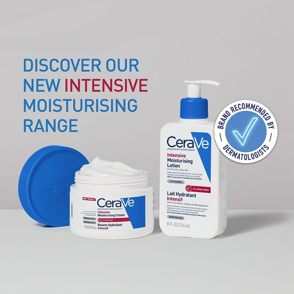 Cerave Intensive Moisturising Cream, Body Moisturiser with Hyaluronic Acid, 3 Essential Ceramides, Dry Skin Moisturiser Skin Care, Itch-Relief Cream, 340G